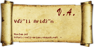 Váli Arián névjegykártya